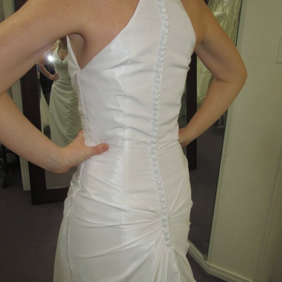 Mermaid Racerback White Wedding Dress, Queen Anne Collar Fitted Sexy Fit & Flare - Picture 7 of 11